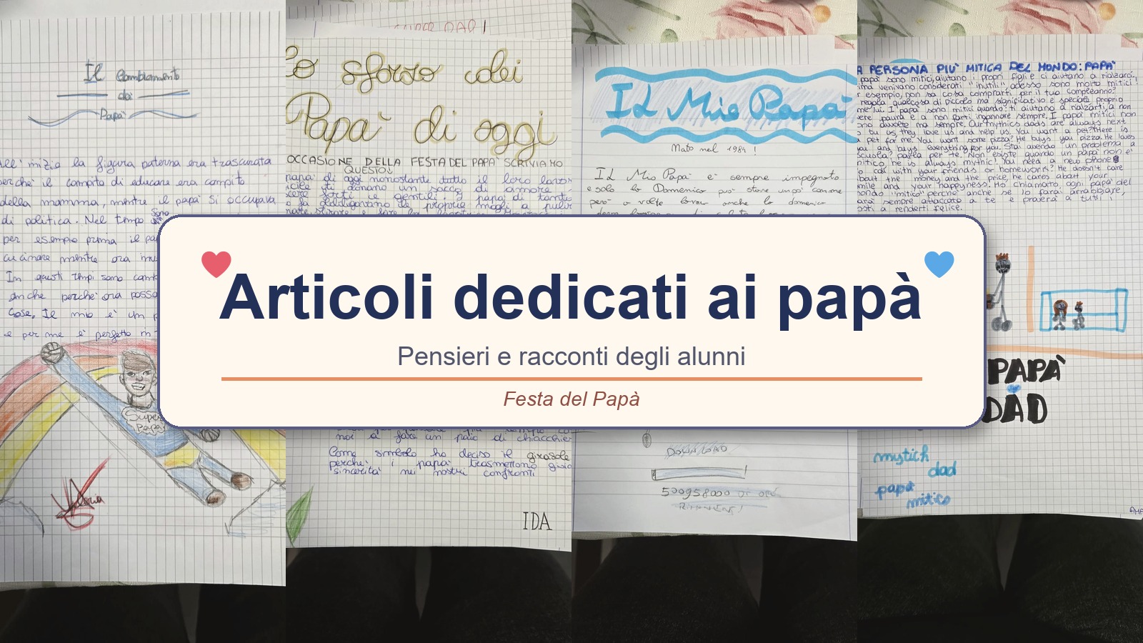 Articoli dedicati ai papà - copertina con elaborati degli alunni